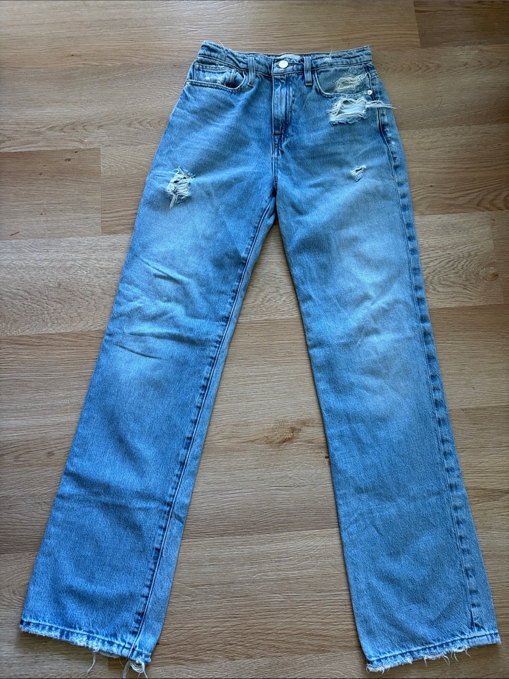 Frame Denim Light Blue Distressed Wide-Leg Jeans